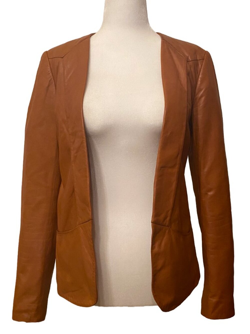 THEORY Frima Leather Jacket Blazer Saddle Brown Tan Sz 0 Game Day Chic Fall